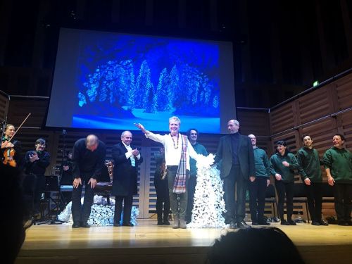 Megg Nicol and David Stoll with the Little Fir Tree Cast Taking a Bow at the Premiere